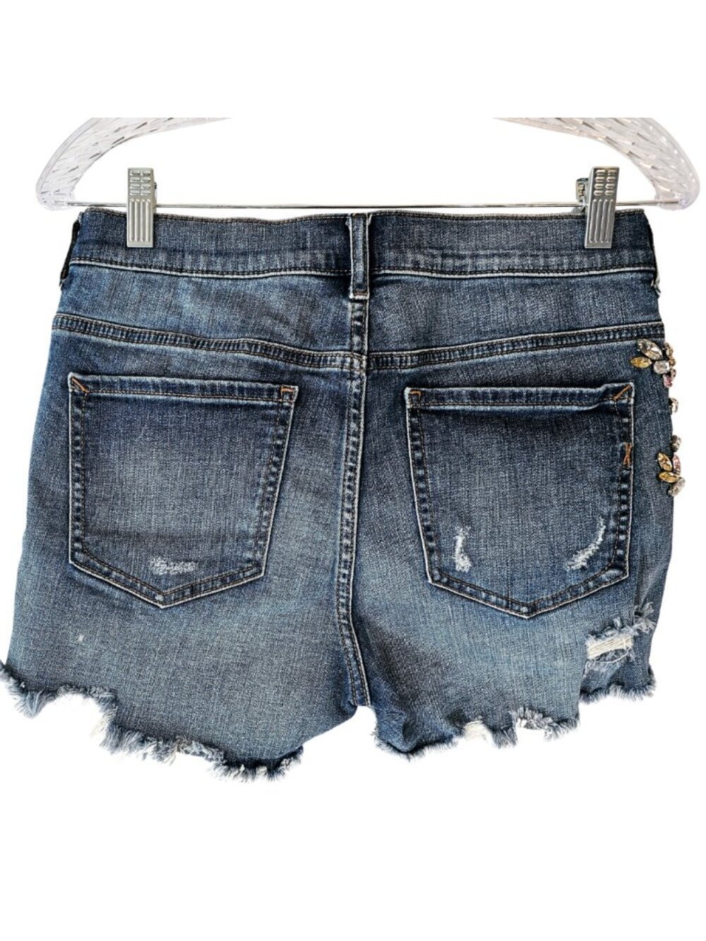Express High Rise Shortie Jeweled Shorts with Frayed Bottom, Size 2 - Picture 2 of 9